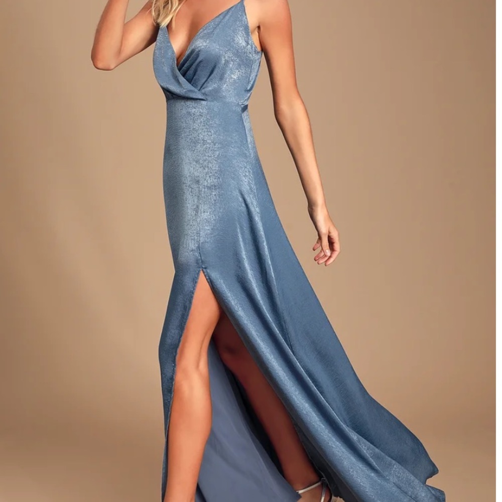 Constantine Slate Blue Satin Maxi Dress